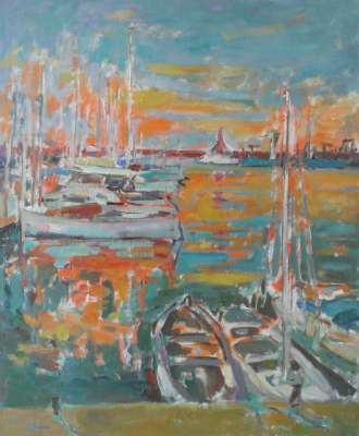 &quot;Puerto de Cambrils&quot;, óleo s / t, 73 x 60 cm.
